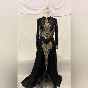 Black and gold sequin dress with chiffon over skirt